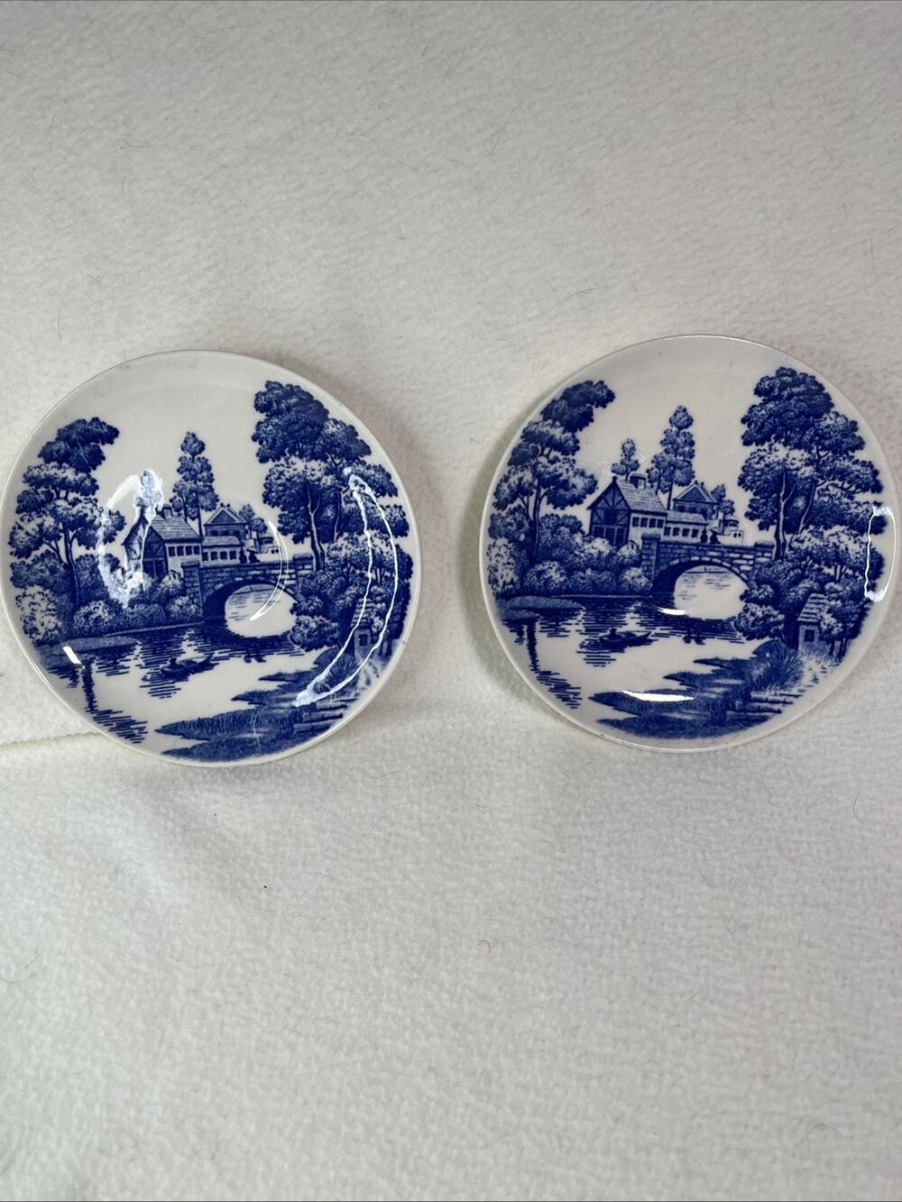 VTG Blue Transferware & Hand Painted LAKEVIEW 6” Saucers X2 Nasco